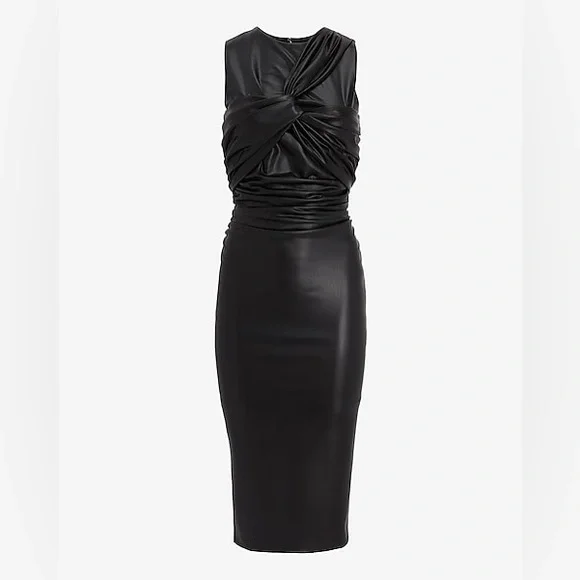 chinese dress ladies Bad Gal 90s Faux Leather Midi Wiggle Dress | Black or Caramel